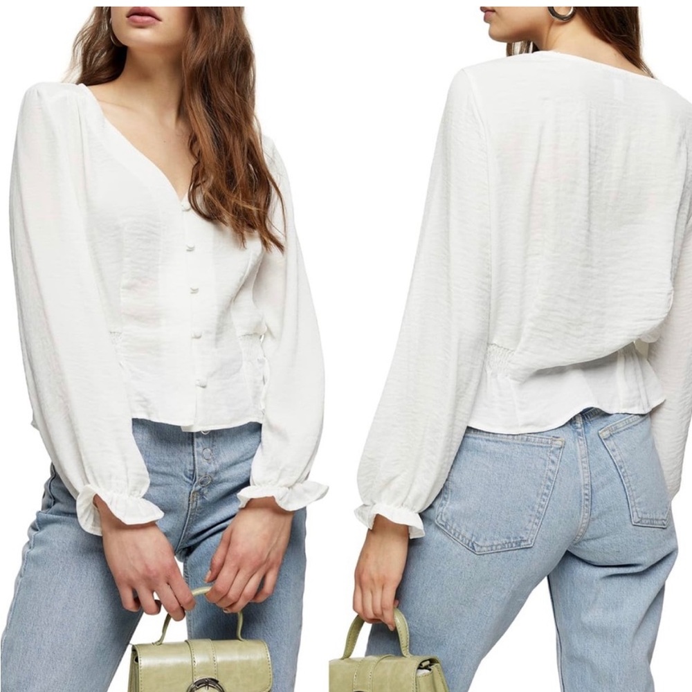 Topshop Millie ivory long sleeve button up blouse